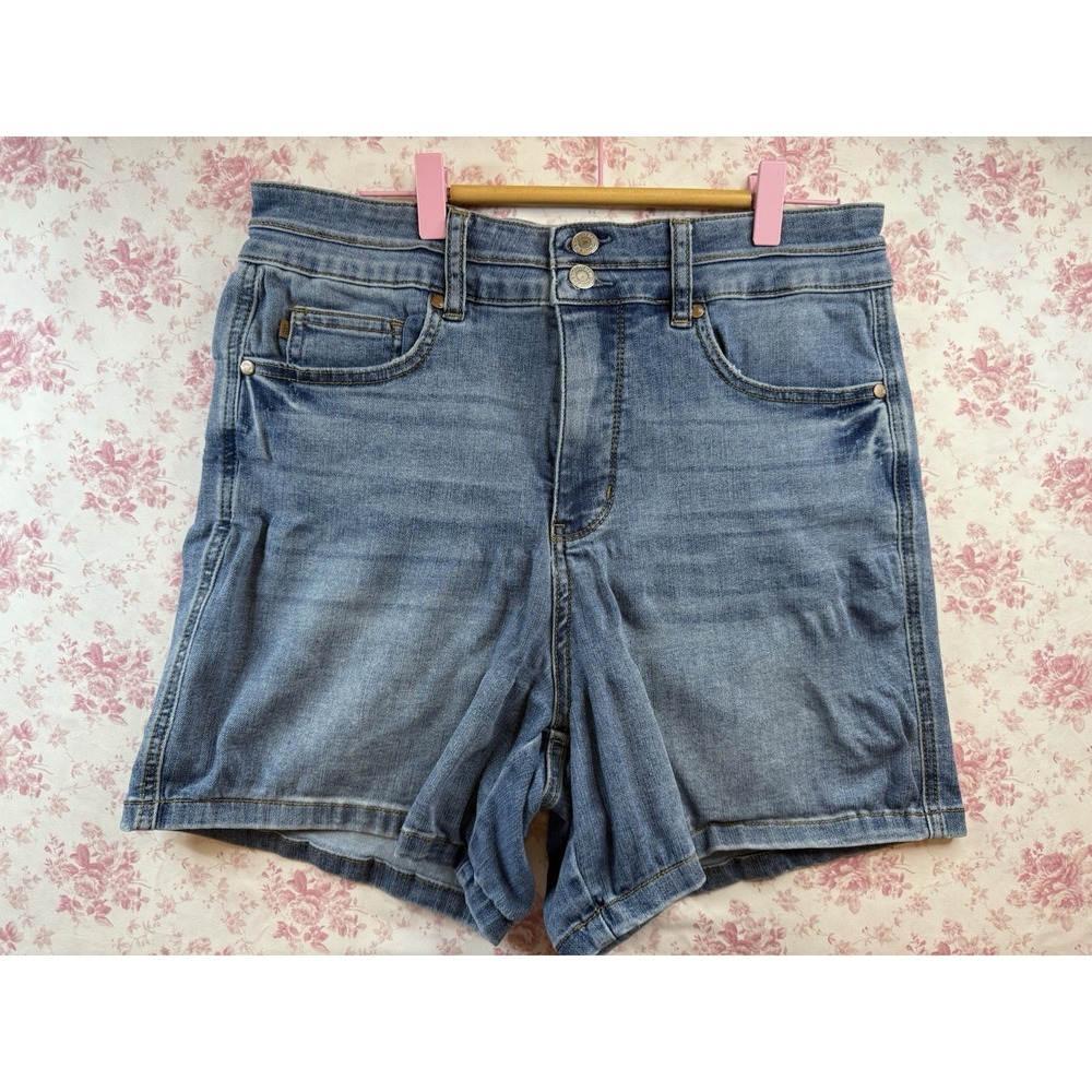 Judy Blue Los Angeles Womens XL High Rise Double Button Denim Shorts Blue